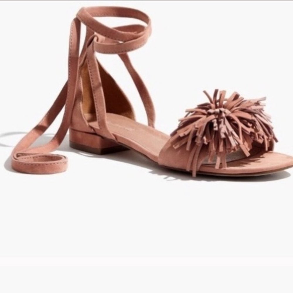Madewell Kaia ankle wrap Pom Pom sandals. Size 8.5